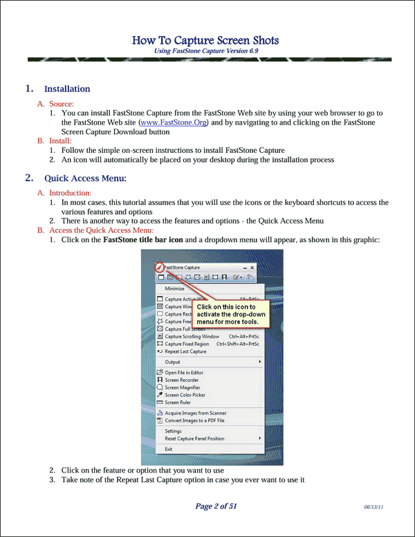 FastStone Capture tutorial table of contents page 2